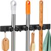 Alyvisun Porta Scope Parete 3 Slot 4 Ganci, Porta Scopa da Muro Senza Forare o con Viti, Appendiscope da Muro in Acciaio Inox con Clip Silicone Antiscivolo per Casa Garage Giardino, Nero