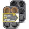 Bake Choice 2 Pezzi Jumbo Teglia Muffin con 6 Stampo Muffin,Inclusi 50 Pezzi Jumbo Pirottini in Carta, in Acciaio al Carbonio