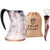 Divit Horn Divit - Tazza in corno vichingo, con apribottiglie (set da 3 pezzi), autentico boccale medievale in corno di birra, bicchiere da birra, boccale in corno di corno, sacchetto regalo in iuta incluso