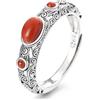 IMINI Anello vintage in pietra di agata rossa, per donne e ragazze, in argento Sterling 925, delicato fiore cavo, filigrana e misura regolabile, anello aperto, alla moda, dichiarazione personalizzata