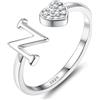 JeweBella Anelli Donna Argento 925 con Iniziale A-Z Anello Cuore Regolabili Anello di Promessa Anello Fidanzamento FEDI Nuziali Anelli Mignolo Anelli Pollice Donna Ragazza Gioielli con Scatola Regalo