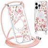 Yoedge Magnetica Cover con Cordino per iPhone 12 Pro Max 6,7 Compatibile con MagSafe, Trasparente Custodia Sottile TPU Silicone Antiurto Collana Tracolla Laccio Case con Aesthetic Disegni Fiori 6