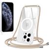 Jrkvniv Magnetica Trasparente Cover per iPhone 11 Pro Max con Cordino, Compatibile con Magsafe, Ultra Sottile Silicone TPU Antiurto Custodia con Collana Laccio rimovibile per iPhone 11 Pro Max, Cachi