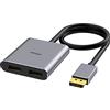 fairikabe Adattatore da DisplayPort a doppio DisplayPort 4K60Hz per splitter per display a doppio monitor, L'adattatore per porta display MST estende il display 1 in 2, hub DisplayPort per PC desktop portatile