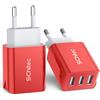 SCHITEC Caricatore USB da Muro a 3 Porte, 15W/3A Caricabatterie Presa USB Universale per iPhone 11 XS XR Samsung M20 S10 Huawei P30 P20 Lite, HTC, Tablet e Altro (Red)