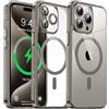 Flyzoo Cover Magnetica Trasparente per iPhone 15 Pro - [con Pellicola di Protezione Fotocamera] [Antilngiallimento & Antiurto & Antigraffio] Custodia Rigida con Bordo in Silicone, 6,1, Grigio