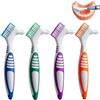 Foonary Spazzola dentata per protesi - 6 pezzi - 4 spazzole dentate + 2 scatole portaoggetti, spazzola per protesi a due lati per una pulizia efficace della protesi dentale (blu/verde/viola/arancione)