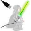 Movoja Spada laser con connettore LED e USB, compatibile con Star Wars, cavo da 80 cm, super sottile, per minifigure, manico argentato, colore verde, 80 cm