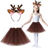 YEAMLTE Costume da Renna per Bambini, Vestito Renna Bambini, Costume Renne Cosplay per Natale, Vestito da Rennas con Cerchietto Rennas, Gonna Tutu, Costumi per Bambini per Carnevale, Natale, Halloween (2PCS)