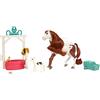 Spirit - Bagnetto Avventura di Boomerang con Cavallo da 20 cm dalla Morbida Criniera e Soffice Coda, Vasca e Mangiatoia, Funzione Pedalino, 3 Animali, Spazzola, Giocattolo per Bambini 3+ Anni, HCH52