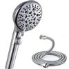 Xixitaihao Soffione doccia con tubo da 1,5 m, ad alta pressione con tubo per risparmiare acqua, soffione doccia con funzione stop, doccetta con 8 tipi di getto, soffione doccia con funzione anticalcare cromato
