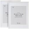 Framelane Set di 2 cornici in rovere bianco con vetro acrilico antigraffio e passepartout, cornice quadro 50x70 verticale o orizzontale per decorazione e foto