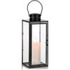 NUPTIO Lanterna per Candele All'aperto Nero: 35cm Alto Garden Candle Lanterns Indoor Hanging Decorative Memorial Metallo Vetro Fuori per Soggiorno Natale Halloween Matrimonio Centrotavola