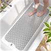 HITSLAM Tappetino Vasca Antiscivolo da Bagno, 101 x 40cm Lungo Tappetino Doccia Antiscivolo Senza BPA, Resistente alla Muffa e Lavabile in Lavatrice Tappetino Bagno, Morbido al Piede, Grigio