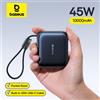Baseus Power Bank Mini 45W 10000mAh con Cavo USB-C Integrato, Tascabile, Ricarica Rapida Portatile per iPhone 17 Samsung S25