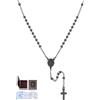 U7 Collana Rosario Donna Nera con Perline da 3mm Acciaio Inossidabile Colore Placcato Nero Rosario Collana Donna Croce Catena 46cm + 7,8cm con Scatolina Libretto di Preghiere, Manuale
