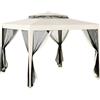 Outsunny Gazebo da Giardino 3x3 m con Zanzariera, Doppio Tetto e 8 Fori, in Acciaio e Poliestere Bianco Crema