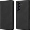 Vaitasy Business Custodia per Samsung Galaxy S25 FE - Nero | Forte Funzione Magnetica Cover con Slot per Carte Elegante Monocolore Design per Ufficio e Viaggio
