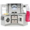 FANTASK Cucina giocattolo per bambini con luce e suoni, angolo con cappa, sistema di circolazione dell'acqua, lavatrice con accessori per bambini dai 3 anni, grigio