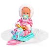 Nenuco - e la sua slitta, bambola 35 cm, con slitta e tuta da neve rosa, il naso cambia colore con il freddo, include ciuccio, per bambine/I dai 2 anni, Famosa (NFN59000)