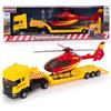 Toyland® 31cm (12") Autocarro Scania con pianale, elicottero e rimorchio staccabile - Modellino in scala 1:48 - Giocattolo da collezione per il trasporto (Camion giallo/elicottero rosso)