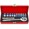 KATSU Tools KATSU Set di Chiavi a Bussola 1/2 12 Pezzi 10-24mm in Cassa d'Acciaio, Unità Metrica con Chiave a Cricchetto a Sgancio Rapido da 24 Denti e Barra di Prolunga da 5 Riparazione automatica 420346