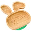 bamboo bamboo Baby E Piatto Bambini, Piatto Bambù Con Suzione Sicura Per Pasti E Svezzamento, Piatto Coniglio Con Base Antiscivolo, Piatti Per Neonati Da 6 Mesi (Coniglio, Verde)
