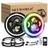 SKYWORLD 2 Pcs 7 Pollici Rotonda Fari Led con Anello Di Montaggio, 50W 5000LM Faro a LED Bianco RGB Off Road Lights Fire Cross Hi/Lo Fascio DRL Fari anteriori per Wrangler JK TJ LJ CJ Hummer