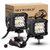 SKYWORLD 2 x Faro da Lavoro Led con 12V Cablaggio Kit, 4 Pollici 10 cm 60W | Impermeabile Spot Flood Luci di Lavoro, Fari di Profondità Fuoristrada per Offroad Auto ATV SUV Trattore, Faretti Fendinebbia
