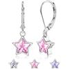 JeweBella Orecchini Pendenti in Argento Sterling 925 con Stella per Donna Bambina Ragazze Anallergici Orecchini Cerchio con Pendente Zirconi Cubici Ipoallergenica Orecchini Pendenti Bianco Rosa Viola