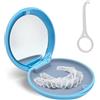 SwirlColor Porta Apparecchio Denti con Specchio, Porta Dentiera Portatile Contenitore per Apparecchio Dentale Vuota per Retinatori e Parafanghi con Allineatore Strumento di Rimozione (Blu)