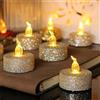 YiYFiT Silver Flash LED Tea Light Candele, Confezione da 12 batterie gialle calde lampeggianti false luci di tè realistiche senza fiamma