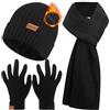 Huanuoda Beanie Hat Scarf Gloves Set Set di 3 Pezzi con Berretto, Sciarpa, Guanti, Nero, Taglia Unica Unisex-Adulto