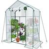 VOUNOT Serra da Giardino 143x73x195 cm con Porta Avvolgibile e Finestra di Osservazione, Mini Serra Orto Vivaio per Piante 4 Ripiani per Fiori Verdure Crescita, Bianco