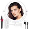 Auxmir Specchio Trucco con Ingrandimento, Specchio da Parete a 54 LED 3 Colori di Luce, Specchio Estensibile, Rotazione a 360°, Alimentato da Batterie Ricaricabile 3200mAh, per Bagno, Bianco 30X-USB