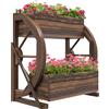 Outsunny Fioriera in Legno da Esterno a 2 Livelli con 3 Vasi e Ruote di Carro Stile Country, 55x32x56cm|Aosom