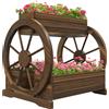 Outsunny Fioriera in Legno da Esterno a 2 Livelli con 3 Vasi e Ruote di Carro Stile Country, 64x54x60cm|Aosom
