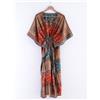 Fatto a mano Vintage Seta Abito Caftano Boho Etnico Stampa Floreale Loose Fit Donna Un Taglia
