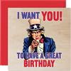 Stuff4 Biglietti di auguri divertenti uomini e donne, Uncle Sam USA Army Poster | Biglietto di auguri mamma papà fratello sorella nonna bambinaia 145 mmx145 mm 30° 40° 50° 60° 70° 80° Bday