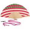 WD LifeStyle Ventaglio in Legno e Tessuto Decoro Righe Oblique con Porta Cellulare Fucsia