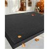 COLOR&GEOMETRY Zerbino Ingresso Esterno Elasticizzato in Seta - Tappeto Ingresso Esterno per Porte, Patio e Esterni - Antiscivolo, Resistente e Asciugatura Rapida, 90x150 cm Grigio Scuro