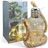 MIJOMA Oggetto decorativo in vetro con 20 luci LED - Elegante vetro scanalato con filettatura in metallo e corda di iuta - Luce bianca calda - 15 x 6,5 cm