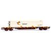 Electrotren HE6080 RENFE, carro container 4 assi MMC3, con contenitore di riferimento Transporte Combinado, rosso ossido, ep. V