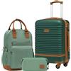 COOLIFE Set di Valigie,Trolley da Viaggio con 4 Rotelle Girevoli a 360° TSA Serratura 1 zaino da viaggio e 1 Borsa da toilette Incluso (Albicocca/Verde Scuro, Set di valigie 3pzs (20))