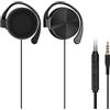 Geekria Auricolari con cavo con clip per l'orecchio, auricolari portatili a gancio con microfono e controller chiamate, compatibili con Android, evita i capelli nelle cuffie (Nero)