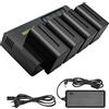 NEEWER 4pz Batteria Sostitutiva 7,4V 6600mAh NP-F970 con Caricatore a 4 Canali&Adattatore d' Alimentazione, Compatibile con NP-F550/750/770/970 FM500H QM71D QM91D, Monitor da Campo&Luce Video