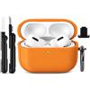 Ainiv Custodia Compatibile con Airpods Pro 3 (2025) con Kit Di Pulizia, Custodia Protettiva in Tpu con Texture in Pelle E Portachiavi, Led per Frontale, per Airpods Pro 3 Generazione - Arancione