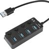 HATMINI Hub di espansione USB 3.0 a 4 porte da 30 cm, hub dati veloce USB 3.0 con interruttori di accensione/spegnimento LED individuali, prolunga porta USB portatile per laptop, unità flash (1FT)