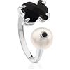 TOUS - Anello in argento Sterling con onice e perla nera, misura 6