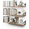 CASSA HOME DECOR CASSA NOKO Mensole a Sospensione da Parete Set di 3, Libreria per Camera da Letto, Soggiorno, Ufficio, Bagno, Cucina Rustico in Legno con Staffa in Metallo (Naturale Grande)
